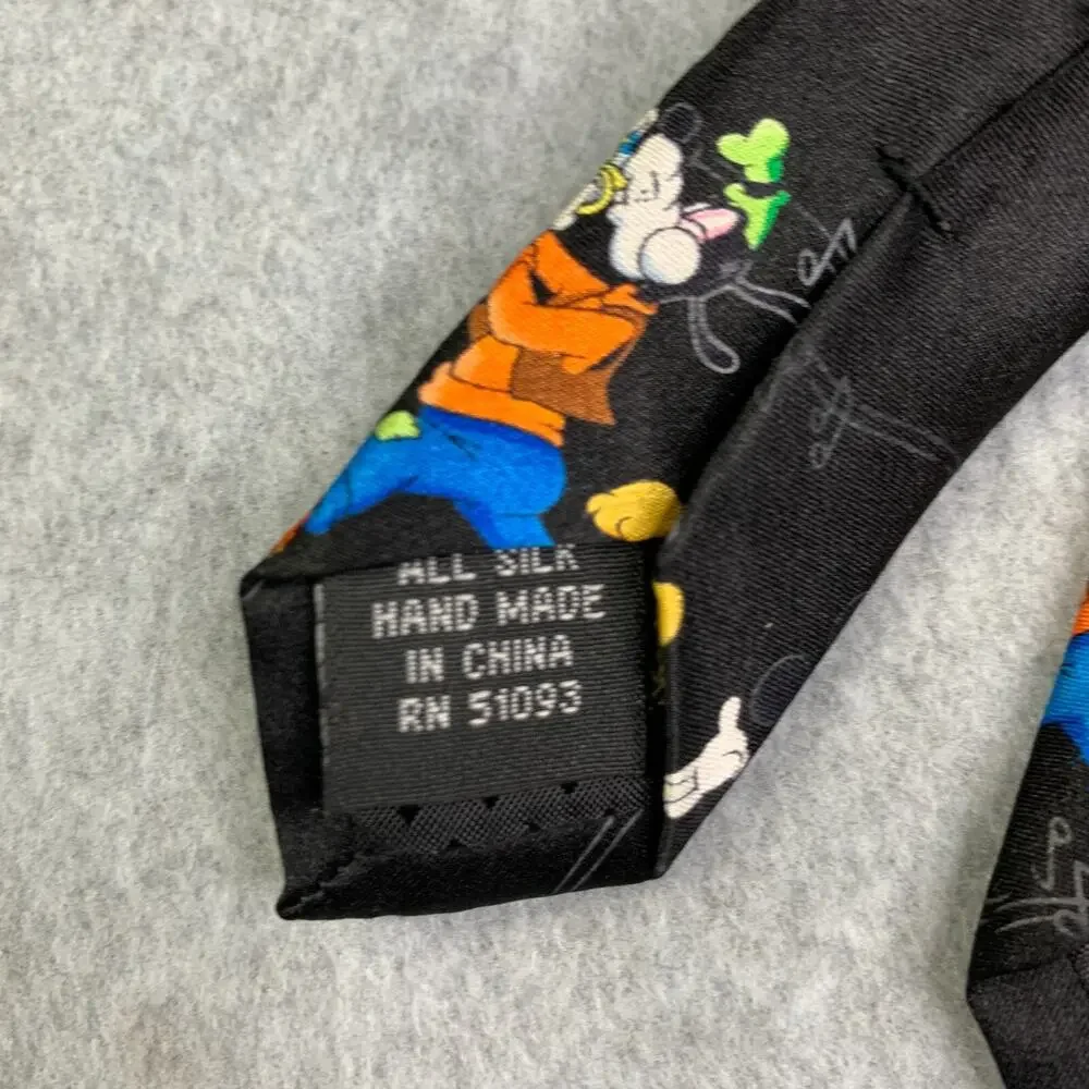 Mickey Mouse Silk Tie Goofy Pluto Black Music Notes Mens